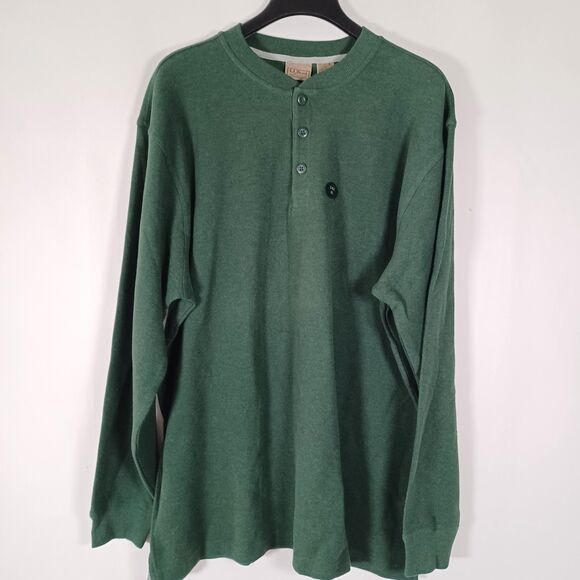 LL Bean Mens Waffle Knit Thermal Henley Size XL Tall Green Layers Outdoor Winter - Picture 2 of 8